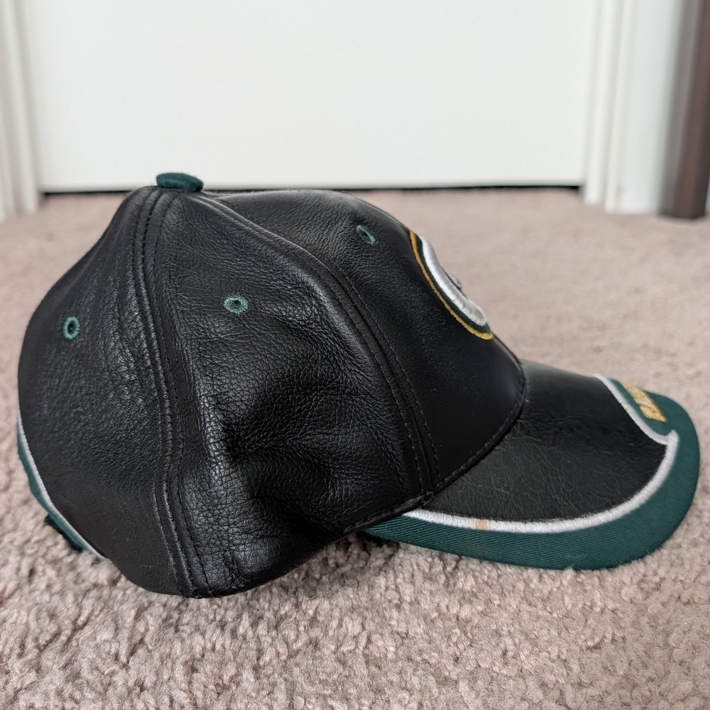 NFL Reebok Throwback Green Bay Packers Leather Black Green Strap Back Hat Cap OS - Picture 3 of 11